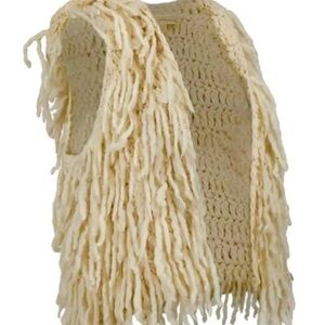 MICHAEL KORS 100% WOOL FRINGE KNIT OVERSIZED VEST WITH HOOD SIZE XS
